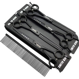 Набір професійних ножиць для грумінгу собак 7,0 дюймів (4 предмети) - прямі, для розрідження, вигнуті, для чухання, гребінець, для правші та лівші
