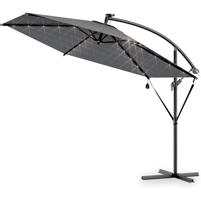 Kingsleeve® Canopy Umbrella LED Lighting UV Protection 80+ Solar Stand Protective Cover 300cm Large Crank Balcony Terrace Garden Umbrella Parasol Anthracite