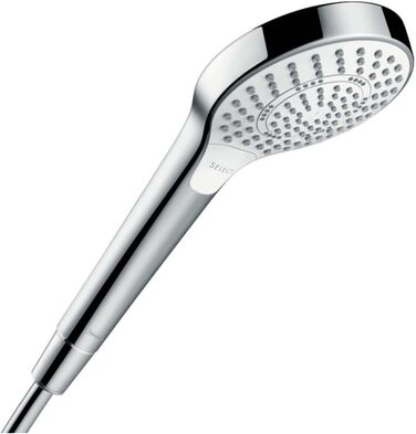 hansgrohe Croma Select S - Showerhead, Hand Shower with 3 Spray Patterns, Round Showerhead (110 mm), Showerhead with Anti-Limescale Function, White/Chrome, 26802400 (3 Spray Patterns (Multi))