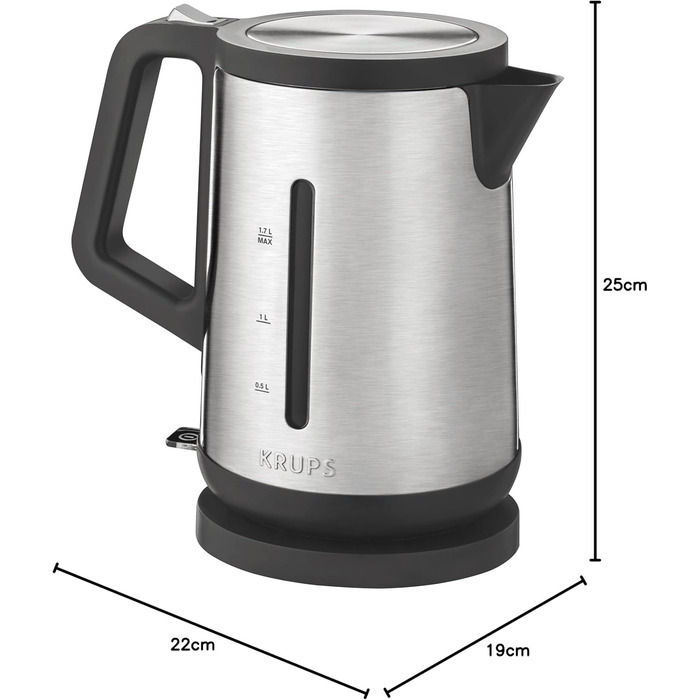 Електричний чайник Krups BW442D Control Line з автоматичним відкриванням кришки, 1.7 л, 2400 Вт, нержавіюча сталь / чорний, для однієї порції
