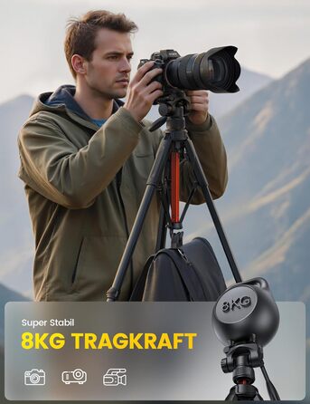 Штатив для камери та смартфона Lamicall Tripod: посилений трипод з швидким відкриттям, вантажопідйомність 8 кг, висота до 170 см, 4 рівні регулювання, помаранчевий