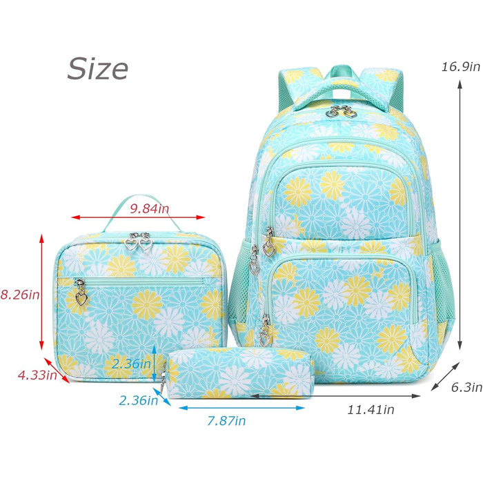 Шкільний рюкзак ZHIERNA для дівчаток-підлітків: набір з ланч-боксом та пеналом (зелений)