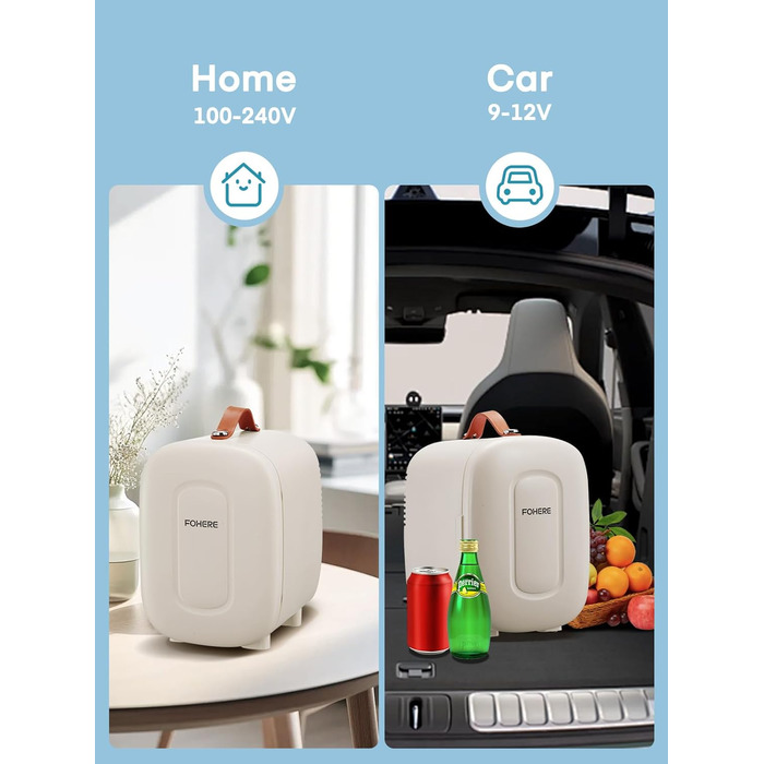 Mini холодильник FOHERE 5 літрів: для напоїв та догляду за шкірою, USB живлення, 220V/12V, білий