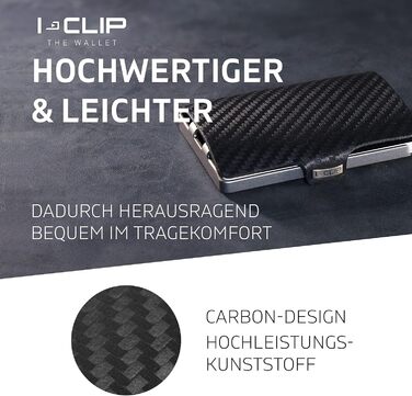 Оригінальний міні-портмоне I-CLIP з кліпсою для грошей - тонкий гаманець з ефектом карбону та чорною рамою (срібна рама)