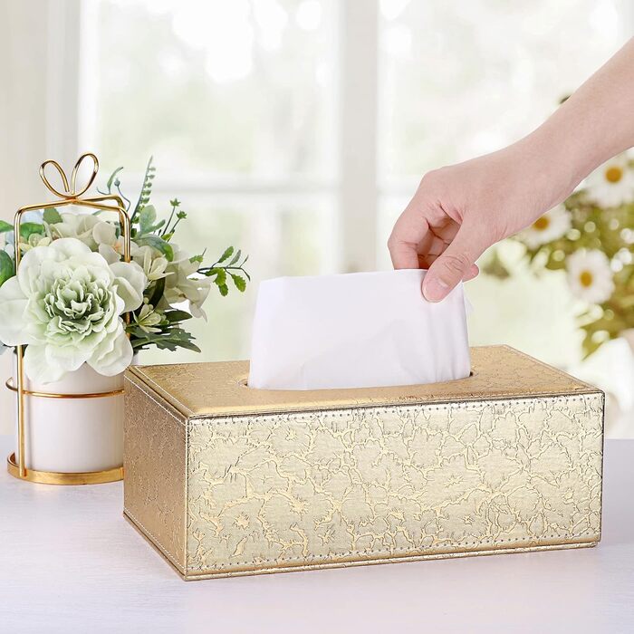 BTSKY Rectangular Faux Leather Tissue Box Cover, Elegant and Stylish Decoration (Gold)