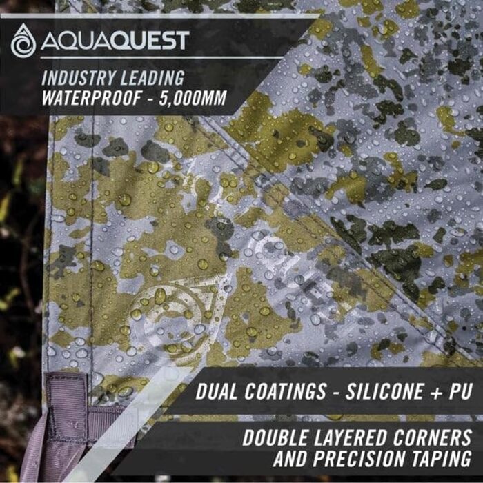 AquaQuest Safari Waterproof Camping Tarp - Lightweight Sun & Rain Shelter for Hiking, Backpacking & Hammocks (3x2m, Rock Camo)