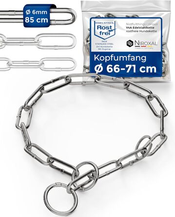 Нашийник для собак з обхватом шиї 49-53 см з нержавіючої сталі V4A, ланцюговий нашийник з запобіжником, довгі ланки 5 мм, загальна довжина 64 см