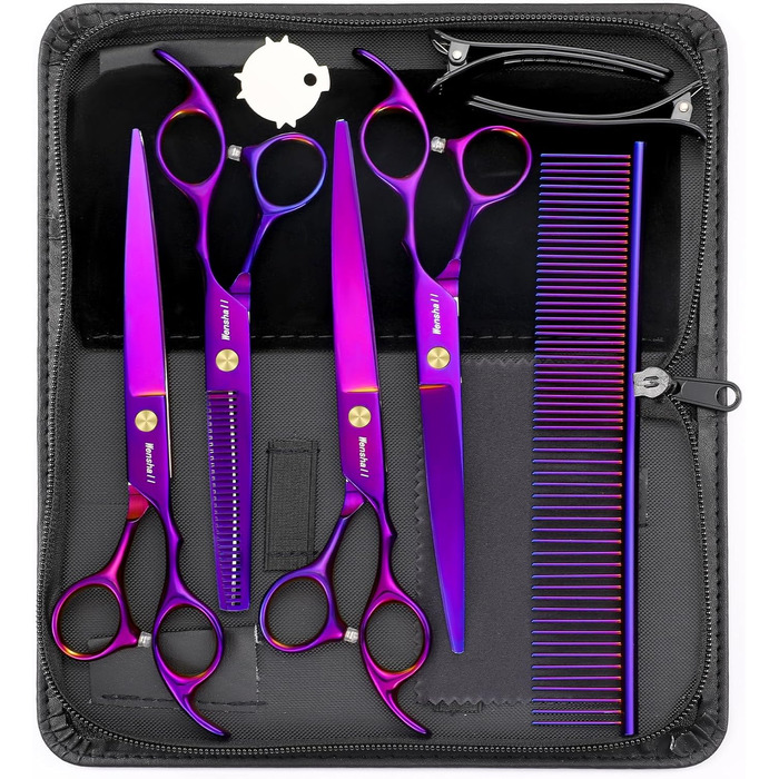 Набір професійних ножиць для грумінгу собак 5шт (фіолетовий)