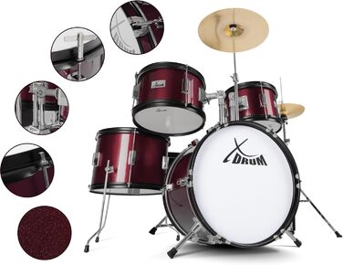 XDrum Junior Pro Kinder барабанний набір Red - для дітей 5-9 років, з аксесуарами та навчальним посібником