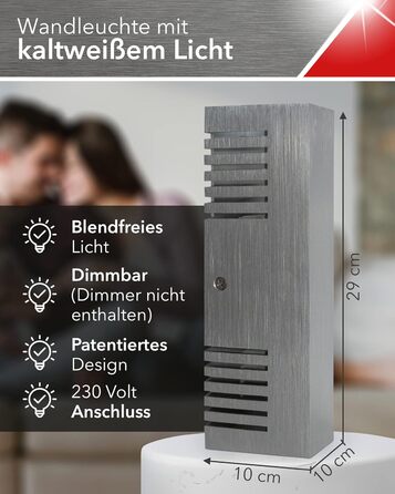 LED-стілеві лампи SpiceLED Wandleuchte ShineLED-14, 2x7W, тепле біле світло, сріблясте, з ефектом тіні, диммування, 30W, 30x10x10см