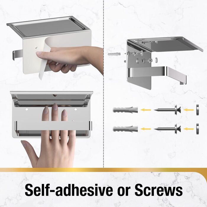 Тримач туалетного паперу HITSLAM без свердління, нержавіюча сталь з полицею, самоклеючий, для ванної кімнати