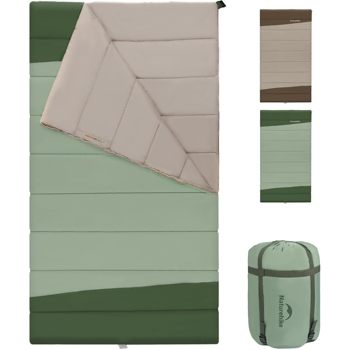 Спальний мішок Naturehike YC для 2 осіб, 3-4 сезони, для дорослих та дітей, зелений