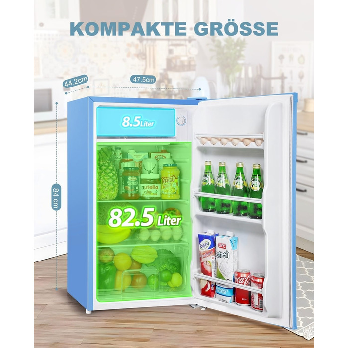 Upstreman 91L Міні-холодильник з функцією швидкого охолодження, 5 температурних режимів (1-8°C), енергоефективний, 41 дБ, компактний та місткий для студентського гуртожитку/офісу, BR321- (Блакитний)