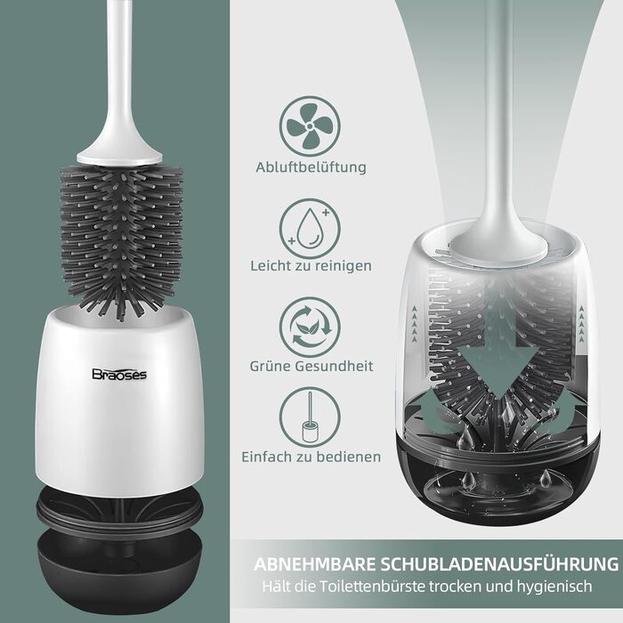 Набір для туалету: щітка з тримачем, силіконова щітка, довга ручка, швидке висихання, настінний/підлоговий монтаж (білий та чорний)