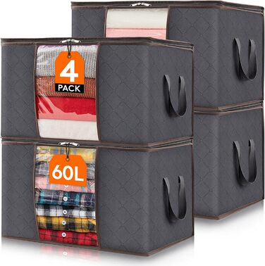 Органайзери для одягу Lifewit (4 шт.) – коробки для зберігання з кришкою, сірі, 60L