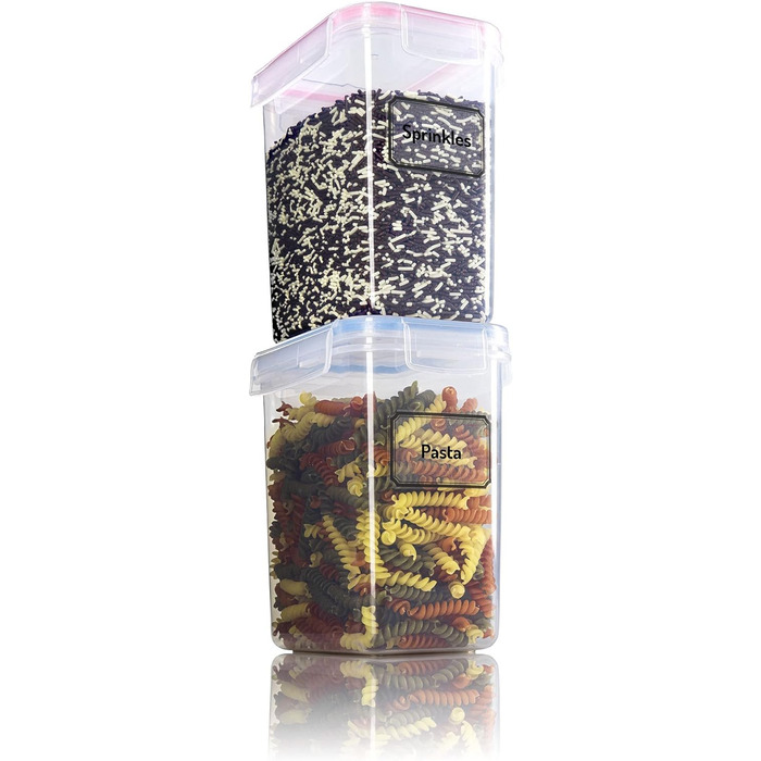 TNM Storage Container Set (4x1.6L), Airtight Food Storage Boxes for Kitchen - Plastic Containers with Lids, Cereal Dispenser & Freshness Containers, BPA-free Plastic, Storage for Noodles, Cereal, Rice, Flour - Coloured Food Container 1.6l