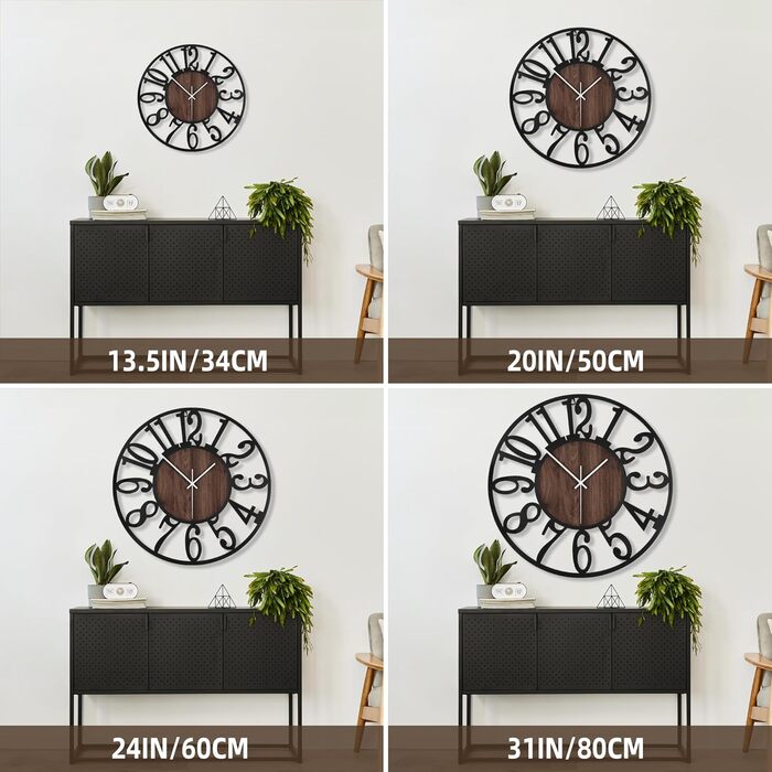 Large Wall Clock - Ticking Sounds, 34CM/14 Inch Silent, No Noise, Battery Operated, Modern, Oversized, Retro Vintage Large Wall Clock for Living Room, Bedroom, and Kitchen (14inch, Dark Brown - Arabic Numbers)
