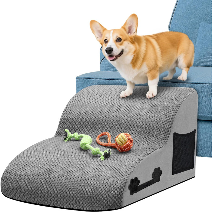 Сходи для собак маленьких порід, 2 сходинки, з високощільним губчастим матеріалом, для кішок та собак, знімний та миючий чохол, легкі та портативні, для дивану, ліжка, автомобіля (сірий)