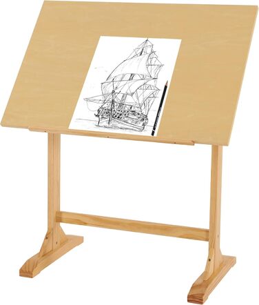 VISWIN Adjustable Drawing Table - Large Wooden Art Desk for Artists - Height & Angle Adjustable, Solid Pine Wood, Studio Easel Table for Painting & Drawing
