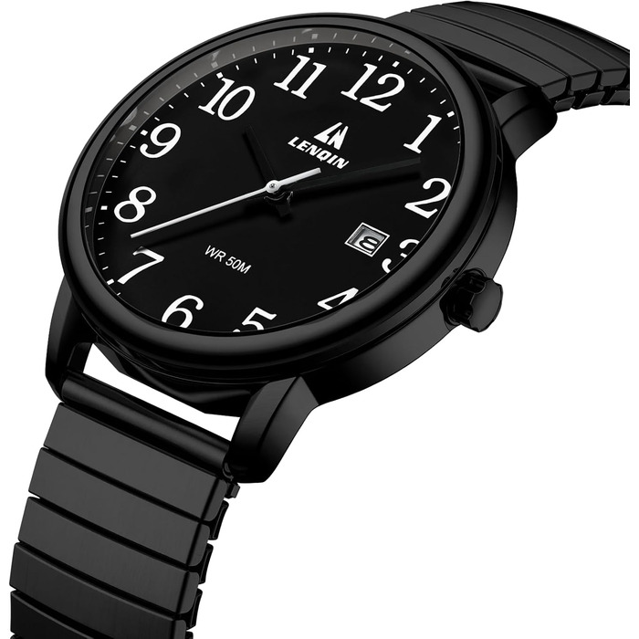 Чоловічий годинник: аналоговий кварцовий годинник з датою, водонепроникний, 38 мм, чорний. Стильний годинник для бізнесу та повсякденного носіння