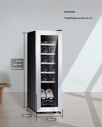 Kalamera 28-Bottle Wine Refrigerator with Touch Control, Stainless Steel Door, 5-18°C Cooling Zone, Removable Wooden Shelves