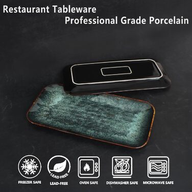 Набір керамічних тарілок YA JU (4 шт.) для основних страв, стейків, пасти, ризотто та закусок. Мікрохвильова піч, духовка, мийка посуду, стійкість до подряпин. Чорний прямокутний посуд