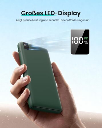 Power Bank ADDTOP 20000mAh 22.5W: Зовнішній акумулятор USB-C для iPhone 17/16/15/14/13/12/11, Samsung Galaxy, швидка зарядка, LED-індикатор, зелений