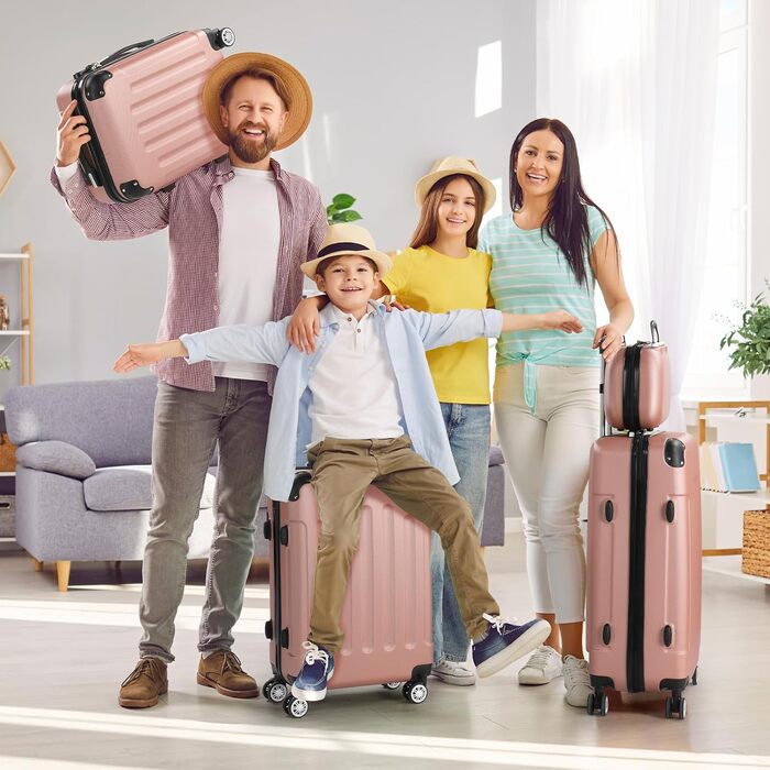 Набір валіз LALAHO 4 шт. з косметичками, рожеве золото, ABS, для подорожей