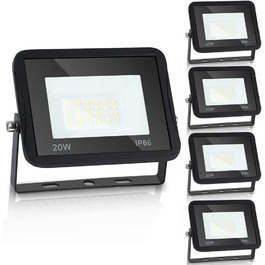 IKODM Outdoor Flood Lights, 5-Pack 30W LED Floodlights, 3000K Warm White Outdoor Floodlights, Waterproof Super Bright 2250LM Construction Lights for Outdoor Yard Garden Garage Sports Field (6000k Cool White, 20W LED Spotlights)