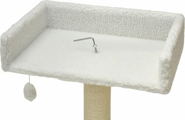 Лежак для котів Nanook Sigurd 60x40 см з подушкою та іграшкою, білий тедді-фліс, на когтеточку, оглядова платформа