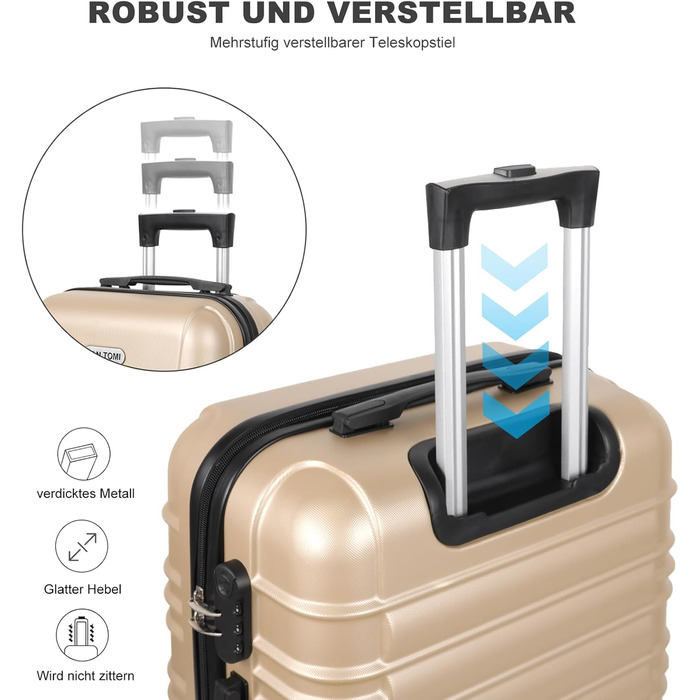 Великий валіза з ABS пластику, Trolley, валіза для подорожей з 4 колесами (360°), кодовий замок (3 цифри) та телескопічний ручка з алюмінію (XL – 95L), Колір: шампань