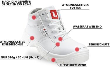 Безпечні робочі черевики Loop S2 білі, 42 EU - кулінарні черевики