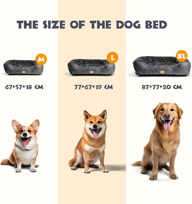 Dog Bed for Dogs 67x57cm, Non-Slip Dog Basket, Super Soft Fiber Filling, Washable Pet Bed for Small and Medium Dogs and Cats (L 87 x W 77 x H 18 cm, Black)
