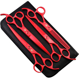 Набір професійних ножиць для собак Purple Dragon 7.0 дюймів: набір для грумінгу з ножицями для фінальної обробки, вигнутими ножицями для грумінгу, японська сталь 440C (червоний/Ausflug)