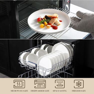 MALACASA Dinnerware Set for 6, LUNA 18-Piece Tableware Set made of White Porcelain, Modern Dinnerware Set with 6 Dinner Plates, Dessert Plates, and Cereal Bowls each
