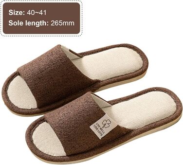 Льонові домашні тапочки літні дихаючі для дому, готелю. Зі слизькою підошвою. Для жінок та чоловіків (40/41 EU, Коричневий)