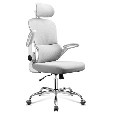 Офісне крісло Devaise ергономічне з підтримкою попереку, 3D-підголівником, регульованими підлокітниками та сітчастою спинкою, для офісу та дому, до 150 кг (сірий)