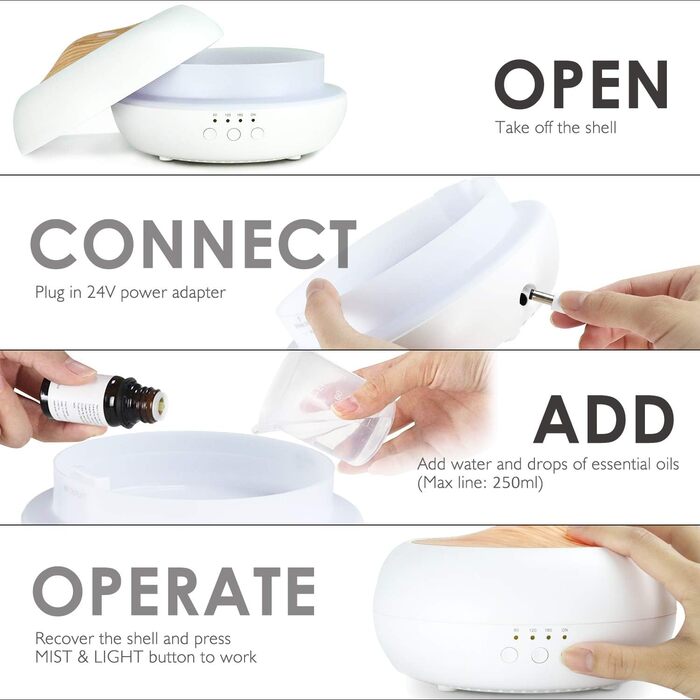 SALKING Аромадифузор ультразвуковий, 250 мл, для ефірних олій, зволожувач повітря, дифузор з підсвіткою, для дому, офісу, йоги