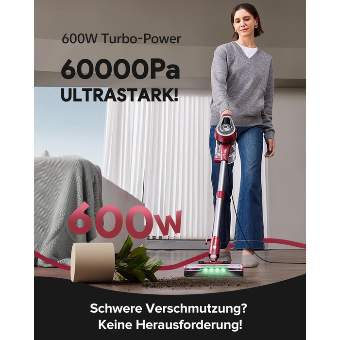 Ручний пилосос Vexilar C8 з кабелем, 600W, 60kPa, 7м кабель, безперешкодна щітка для підлоги, контейнер 1.5L без мішка для твердих поверхонь, килимів, шерсті тварин