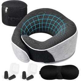 Подушка для шиї Memory Foam, ергономічна, з маскою для очей та навушниками, для подорожей