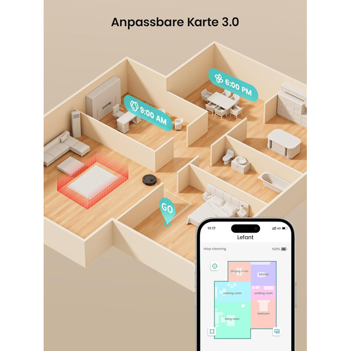 Робот-пилосос LEFANT M210PG з пультом дистанційного керування, потужність 2200Pa, для видалення шерсті тварин, з базою для зарядки, сумісний з Alexa та керуванням через додаток, час роботи 120 хвилин