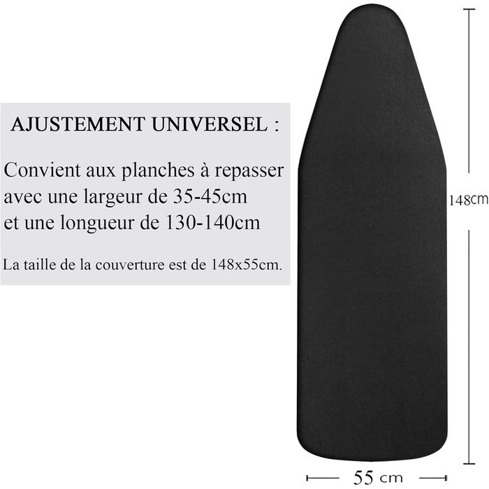 Чохол для прасувальної дошки XXL, 148x55 см, бавовна 100%, чорний, з термостійким покриттям