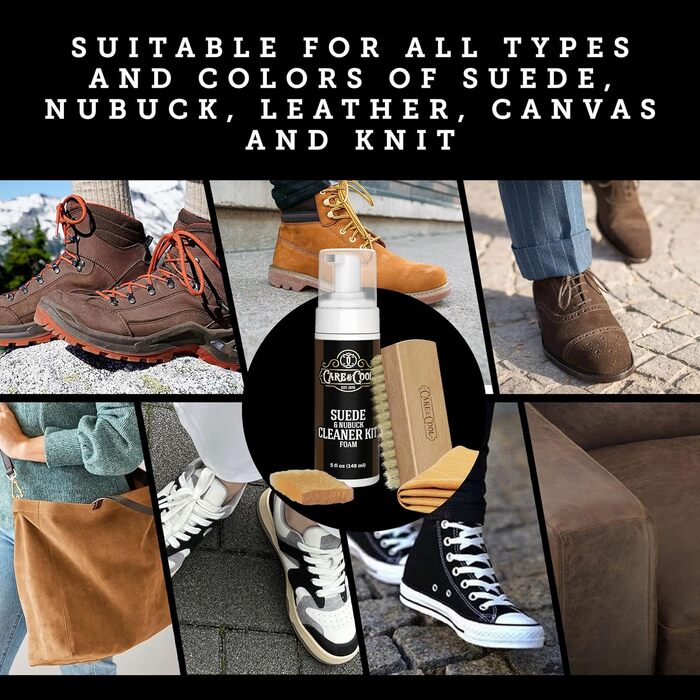 Care & Cool Cleaning Set for Suede and Nubuck, 142 g, restores color and vibrancy to shoes, boots, clothing, and furniture. Includes a high-quality boar bristle brush, Hi-Tech cloth, and...