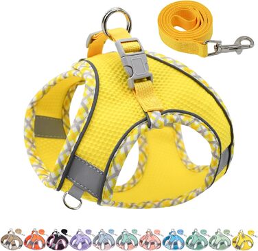 Нашийник та поводок для собак: комплект для прогулянок, нашийник для цуценят, м'який дихаючий аксесуар для тварин, світловідбиваючі смуги, для дуже маленьких собак та котів, блакитно-рожевий (XXXS, жовтий)