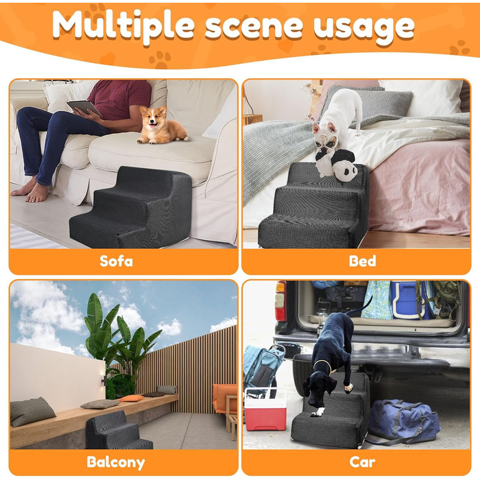 Сходинки для собак та котів, 3 сходинки, 30 см, антиковзкі, сірі