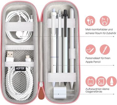 Чохол для Apple Pencil та інших стилусів, преміум-якість, шкіра, з кишенькою для кабелю USB, рожевий