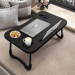Стіл для ноутбука в ліжко, складаний, портативний: стіл для читання, піднос для сніданку, стіл для ноутбука, з тримачем для напоїв, 60 x 40 см, чорний
