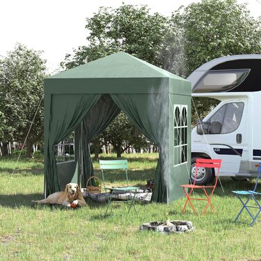 Outsunny 2x2m (6.5x6.5ft) Gazebo, Waterproof, Pop-up Folding Canopy with 4 Side Walls, Drain Holes, Windows, Foldable Party Tent, UV 30+, Garden Tent with Carry Bag, Garden Gazebo for Patio, White (Dark Green)