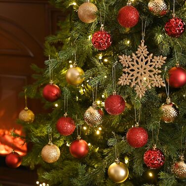 50 шт. новорічні кулі Valery Madelyn, 5 см, біло-золоті, з кріпленням, для прикраси ялинки, міцні, з сніжинками