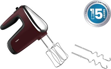 Міксер ручний Tefal Powermix Silence HT6525, 600 Вт, 5 швидкостей + турбо, червоний, 2 вінчики та 2 гачки з нержавійки, насадка-блендер, комплект